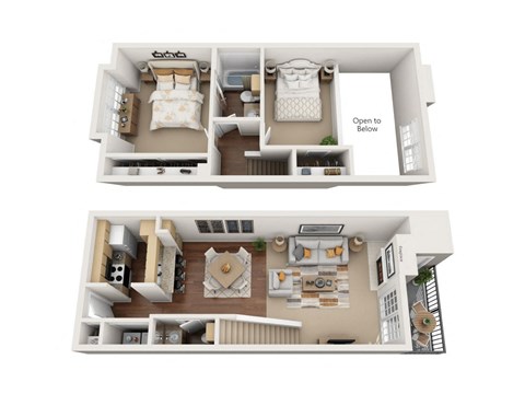 Floor plan for 2 beds, 1.5 baths, 1036 sqft